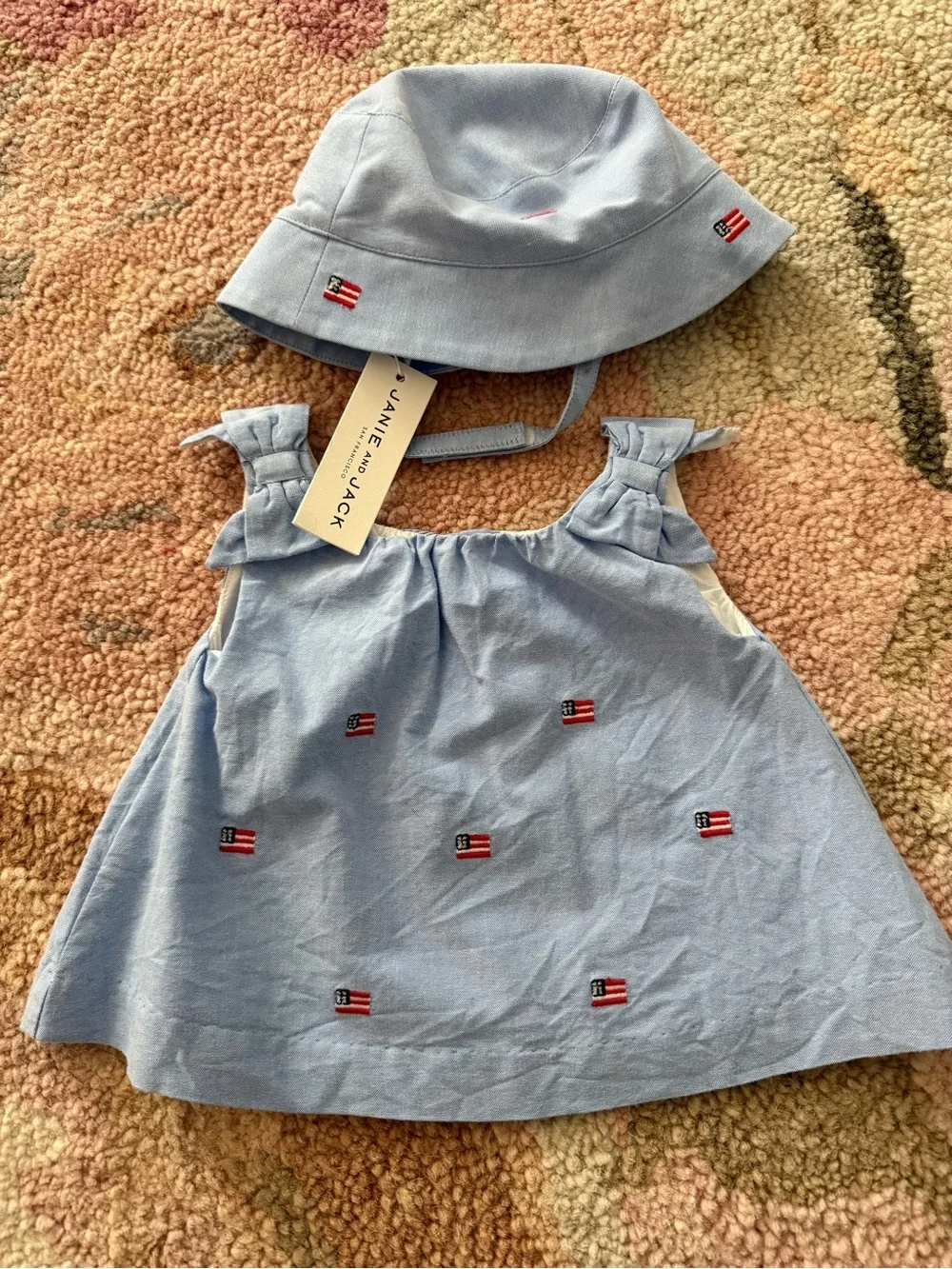 Light Blue Girls' Flag-Embroidered Tank Top with matching hat